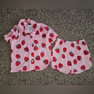 Child Of Mine Pink Strawberry-Print Soft Shorts Pajama Set | 3T